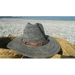 chapeau raphia crochet bleu gris style panama
