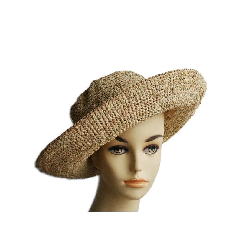 grand capeline rabane en raphia crochet pour femme