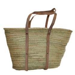 grand panier osier avec son contour en cuir