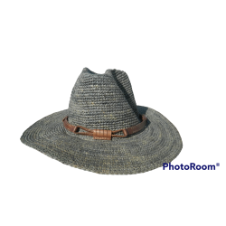 chapeau raphia crochet bleu gris style panama