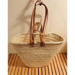panier  de plage en osier et  en doubles anses cuir