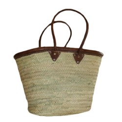 grand panier osier enses cuir et contour cuir