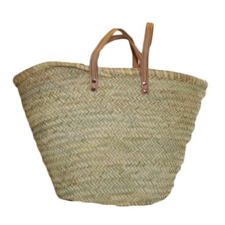 panier osier doubles anses cuir -plat porté épaule & main