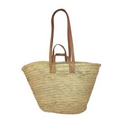panier osier doubles anses cuir -plat porté épaule & main