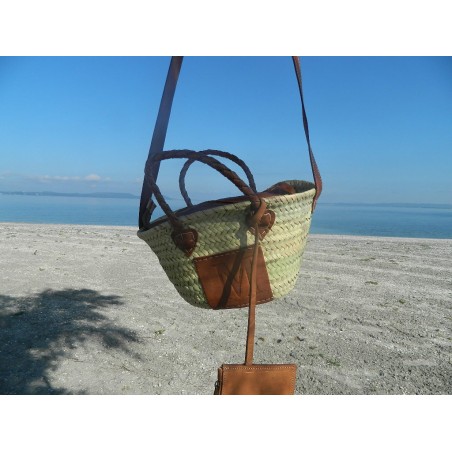 petit panier paille double anses cuir motif M