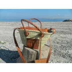 petit panier paille double anses cuir motif M