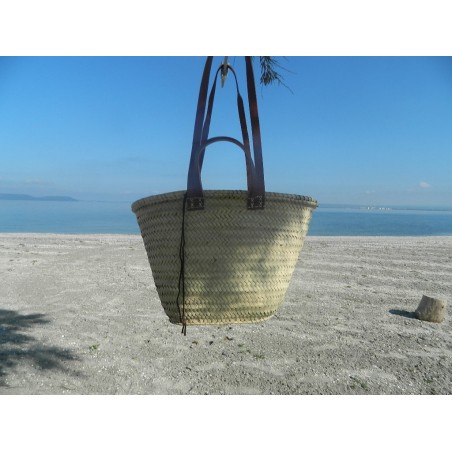 panier double anses cuir fermeture tissus