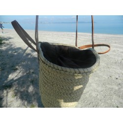 panier double anses cuir fermeture tissus