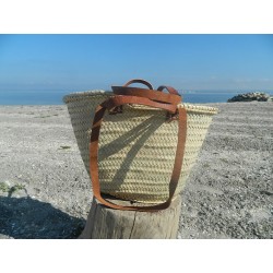 panier double anses cuir fermeture tissus