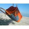 panier de plage en raphia motif jean et toile de jute