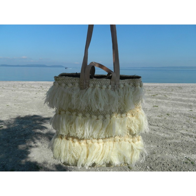 sac en double anse cuir avec laine  blanche