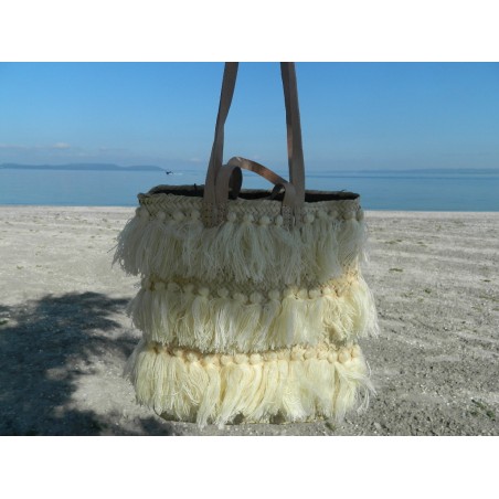 sac en double anse cuir avec laine  blanche