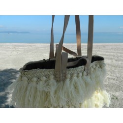 sac en double anse cuir avec laine  blanche