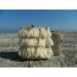 sac en double anse cuir avec laine  blanche