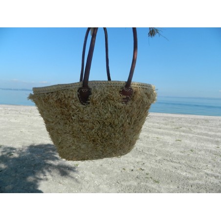 panier de plage doublé de raphia naturel