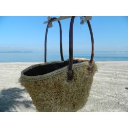 panier de plage doublé de raphia naturel