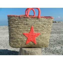 panier paille motif étoile orange