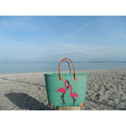 Panier de plage en raphia bleu-vertturquoise