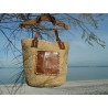 sac cabas en raphia crocheté main- poche et anses en cuir véritable -style bohème chic