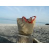 grand sac cabas en raphia crocheté -anses en cuir rouge corail