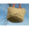 grand sac cabas en raphia crocheté -anses en cuir rouge corail