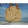 grand sac cabas en raphia tressage spirale-anses cuir & broderies