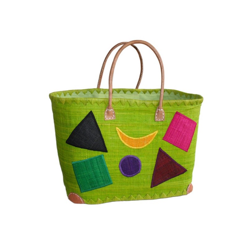 Grand panier de raphia vert anis