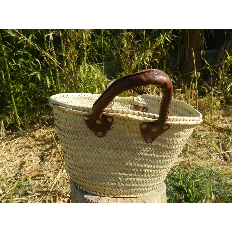 petit panier en palme naturelle anses cuir