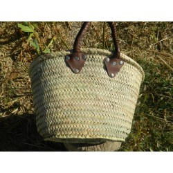 petit panier en palme naturelle anses cuir