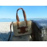 petit panier en raphia tricoté main- doubles anses cuir