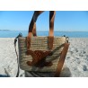petit panier en raphia tricoté main- doubles anses cuir