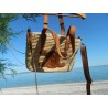 petit panier en raphia tricoté main- doubles anses cuir