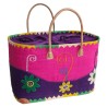 Grand panier en raphia de plage rose