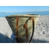 panier cabas en paille evasé -anses et fermeture cuir